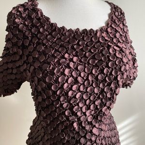 Brown Textured Popcorn Top with Short Sleeves ONE SIZE